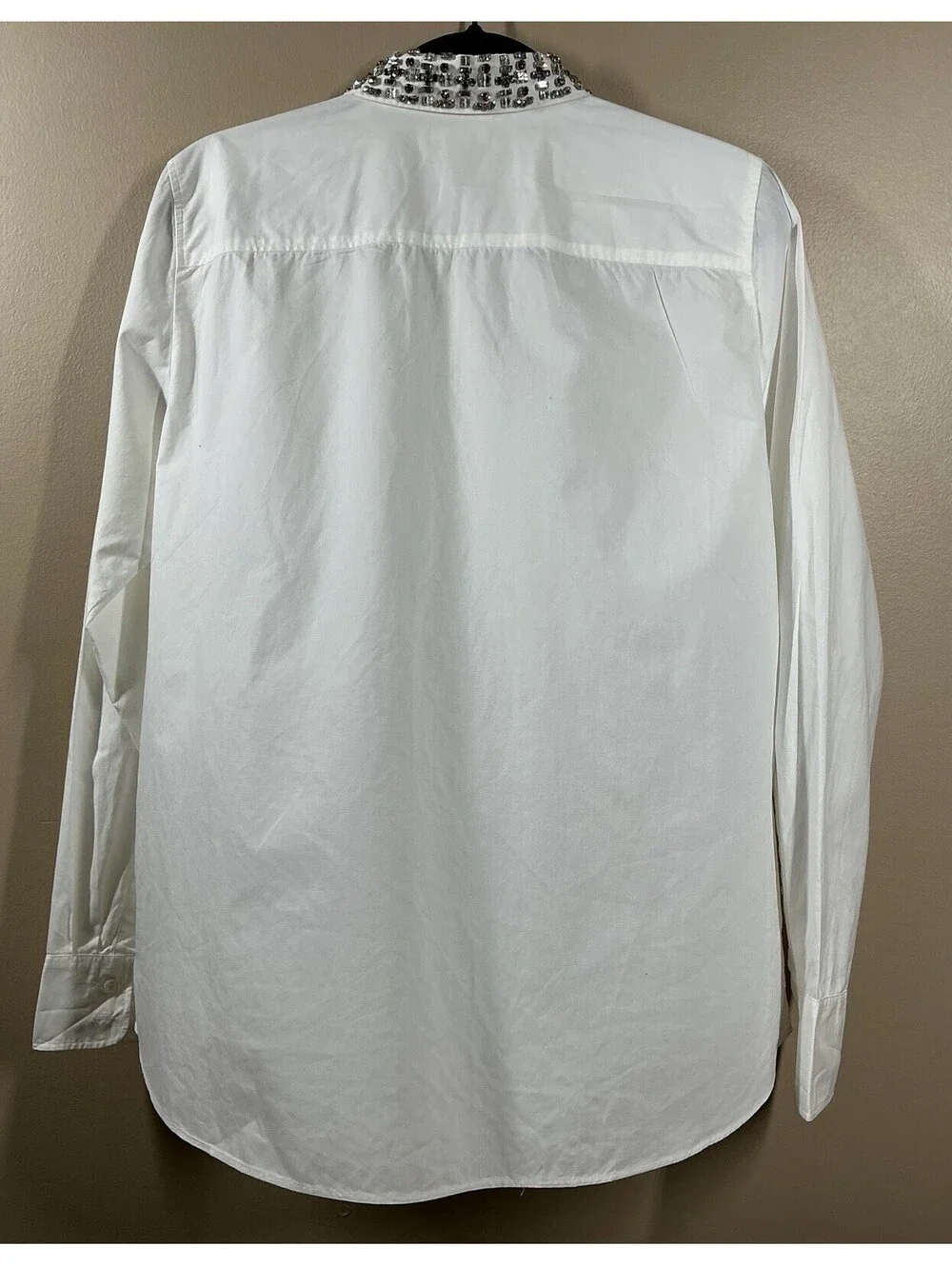 J.Crew White Jewel Crystal Embellished Color Button-Down Shirt  Size 12